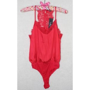 NWT Lulu's Red Bodysuit with Lace Accents, Size XS